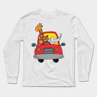 Cute animals in car on road. Long Sleeve T-Shirt